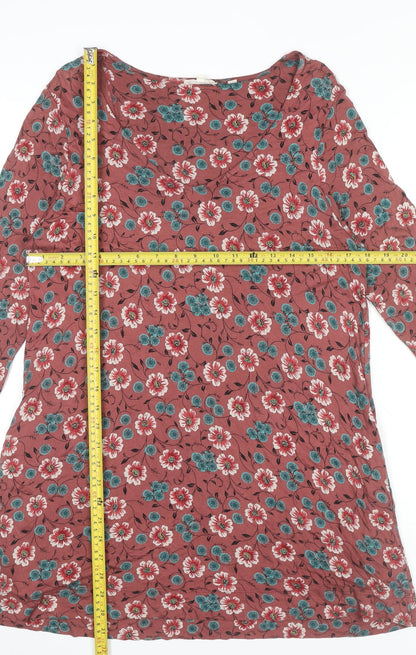 Fat Face Women Red Floral Shift Dress Size 8 Viscose Casual 3/4 Sleeve