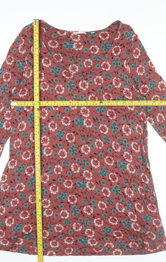 Fat Face Women Red Floral Shift Dress Size 8 Viscose Casual 3/4 Sleeve