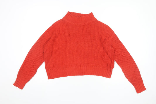 H&M Women’s Red Mock Neck Chunky Knit Pullover Jumper Size S