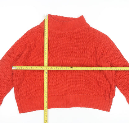 H&M Women’s Red Mock Neck Chunky Knit Pullover Jumper Size S