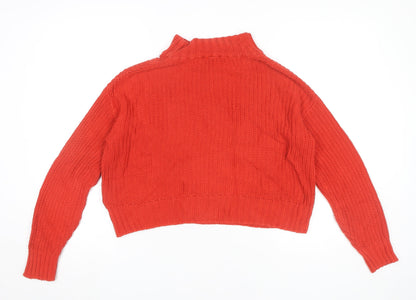 H&M Women’s Red Mock Neck Chunky Knit Pullover Jumper Size S