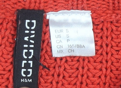 H&M Women’s Red Mock Neck Chunky Knit Pullover Jumper Size S