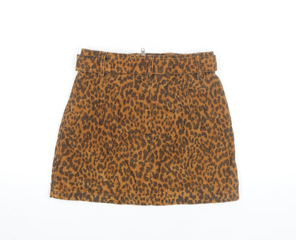 Topshop Women’s Brown Leopard Print Corduroy Skirt UK 8 Short High Waist