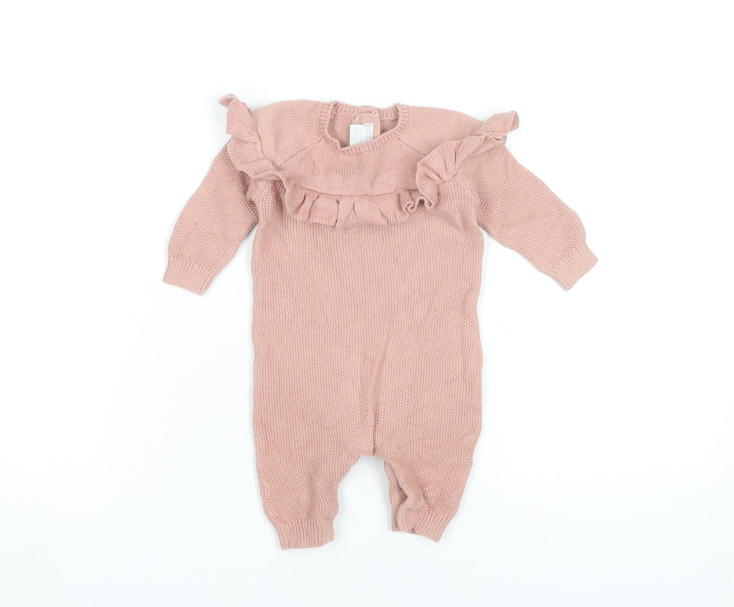 Mamas & Papas Girls Pink 0-3 Months Cotton Knit Ruffle Babygrow