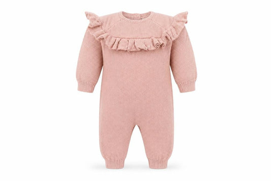Mamas & Papas Girls Pink 0-3 Months Cotton Knit Ruffle Babygrow