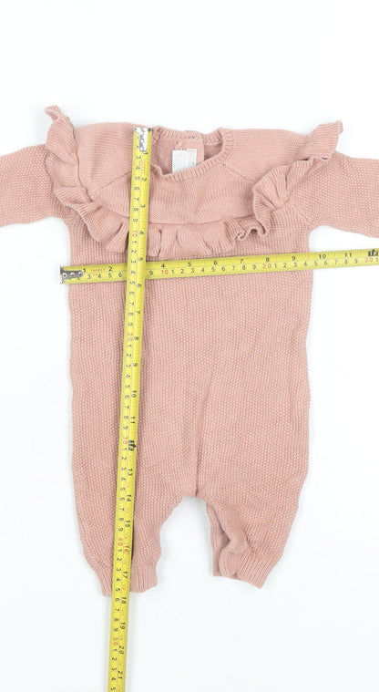 Mamas & Papas Girls Pink 0-3 Months Cotton Knit Ruffle Babygrow