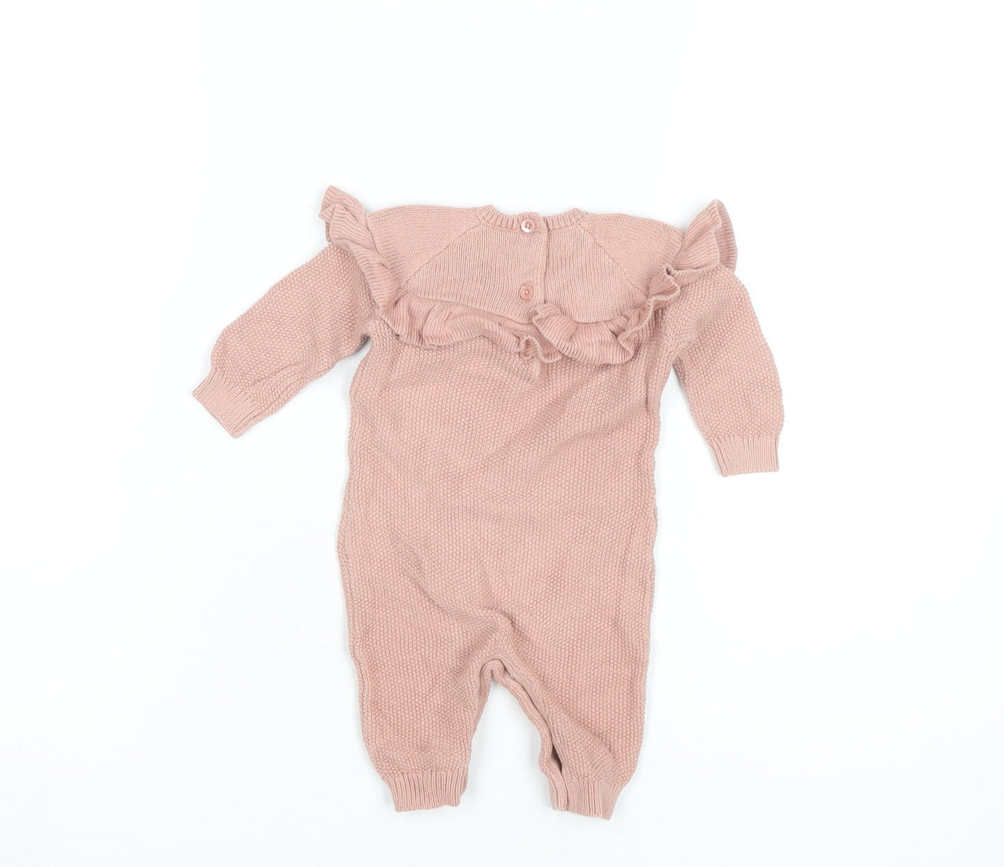 Mamas & Papas Girls Pink 0-3 Months Cotton Knit Ruffle Babygrow