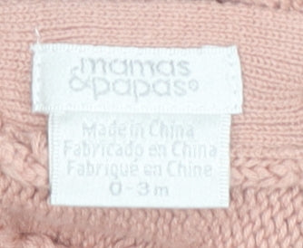 Mamas & Papas Girls Pink 0-3 Months Cotton Knit Ruffle Babygrow
