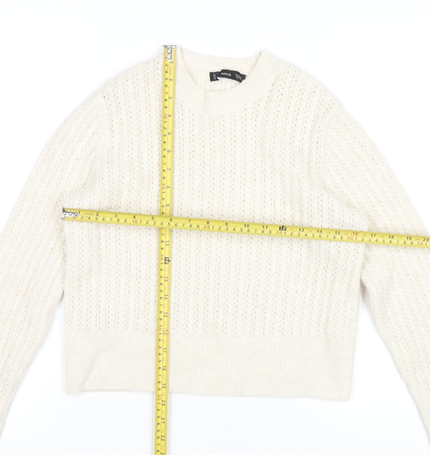 MNG Women’s Ivory Cable-Knit Pullover Jumper Size S