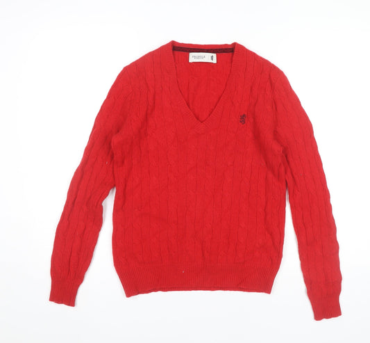 Pringle of Scotland Men’s Red Wool Cable Knit V-Neck Jumper Size M