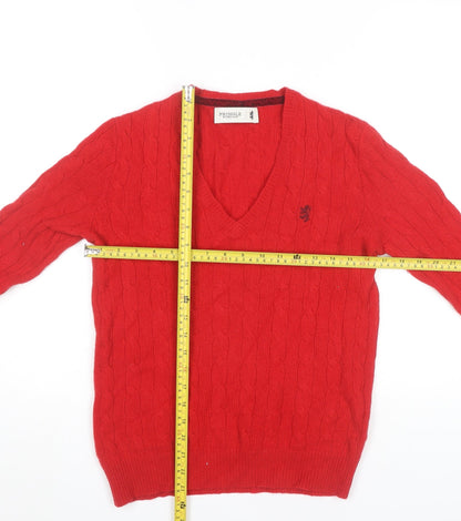 Pringle of Scotland Men’s Red Wool Cable Knit V-Neck Jumper Size M