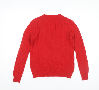 Pringle of Scotland Men’s Red Wool Cable Knit V-Neck Jumper Size M