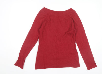 Susan Bristol Womens Red Boat Neck Angora Wool Blend Jumper Size S