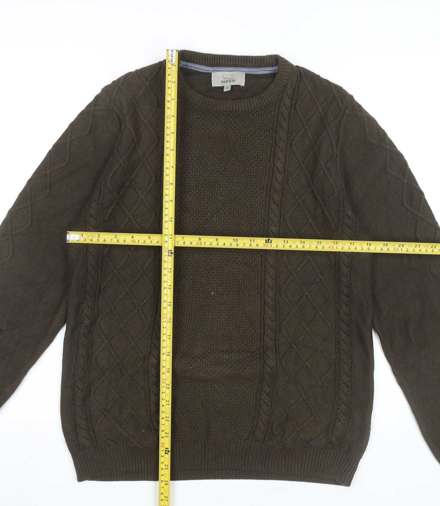 Marks and Spencer Men’s Brown Small Cable Knit Cotton Jumper