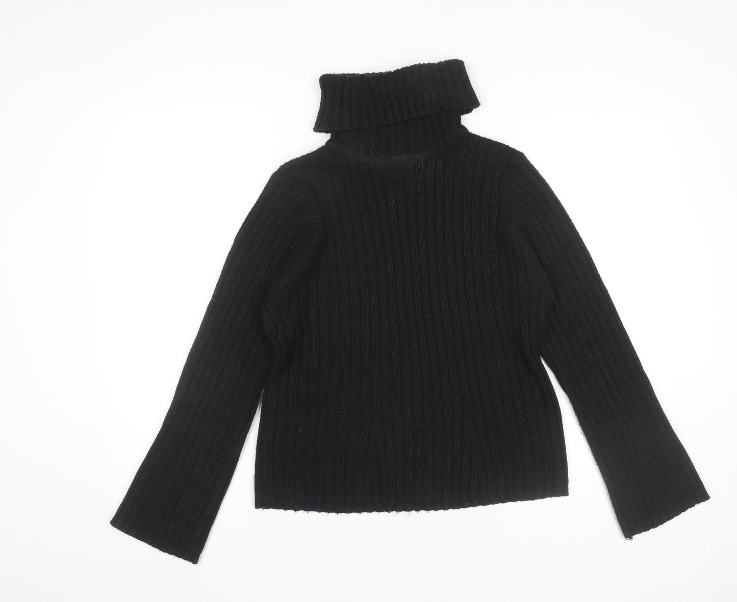 Casual Club Womens Black Roll Neck Ribbed Knit Jumper Size 12