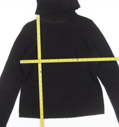 Casual Club Womens Black Roll Neck Ribbed Knit Jumper Size 12