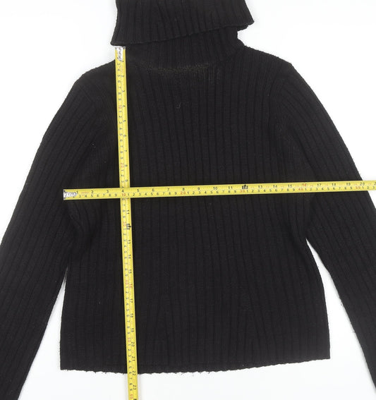 Casual Club Womens Black Roll Neck Ribbed Knit Jumper Size 12