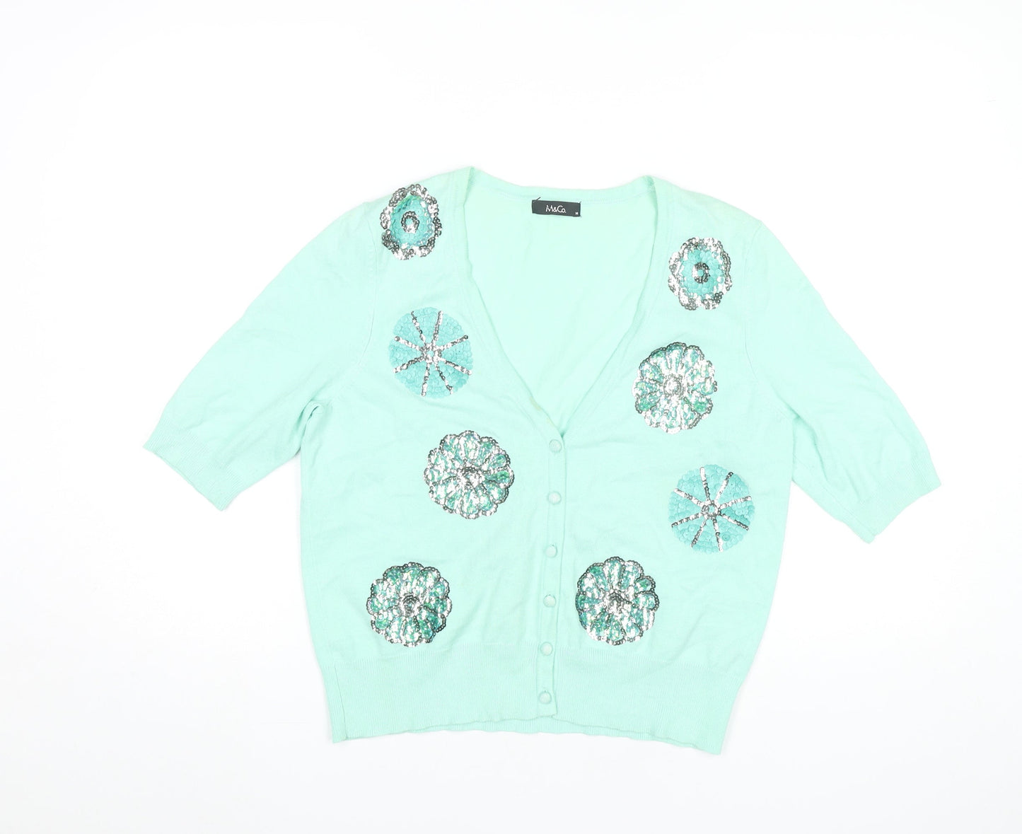 Womens UK Size 14 M&Co Green Cardigan Jumper
