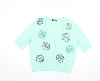 Womens UK Size 14 M&Co Green Cardigan Jumper