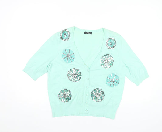 Womens UK Size 14 M&Co Green Cardigan Jumper