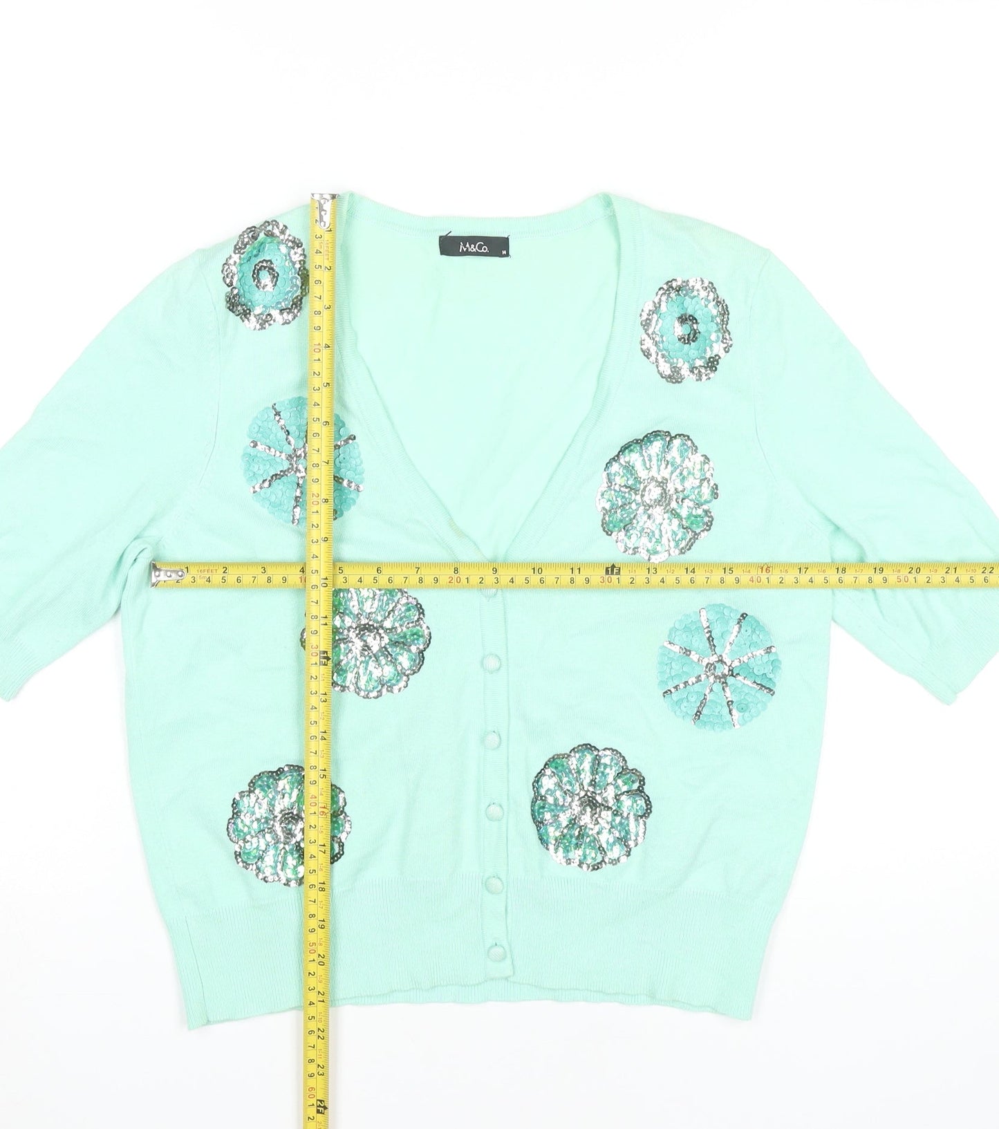 Womens UK Size 14 M&Co Green Cardigan Jumper
