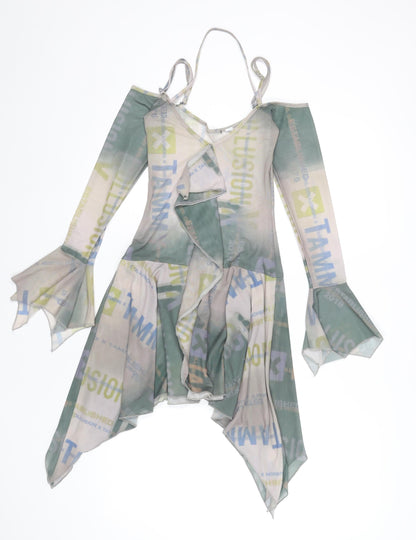 Collusion Women’s Multicoloured Size 6 Asymmetric Mesh Party Dress