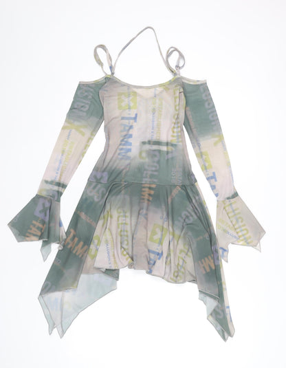 Collusion Women’s Multicoloured Size 6 Asymmetric Mesh Party Dress