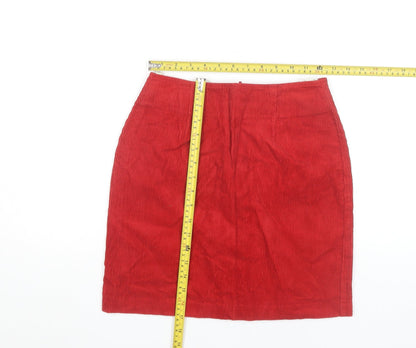 Next Women Red Corduroy Pencil Skirt Size 8 Knee Length