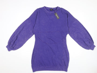 Boohoo Women Purple Size 16 Cotton Long Sleeve T-Shirt Dress