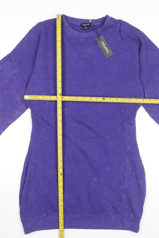 Boohoo Women Purple Size 16 Cotton Long Sleeve T-Shirt Dress
