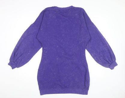 Boohoo Women Purple Size 16 Cotton Long Sleeve T-Shirt Dress
