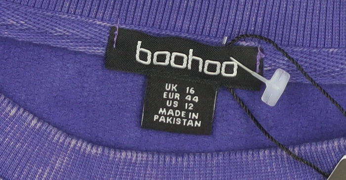 Boohoo Women Purple Size 16 Cotton Long Sleeve T-Shirt Dress