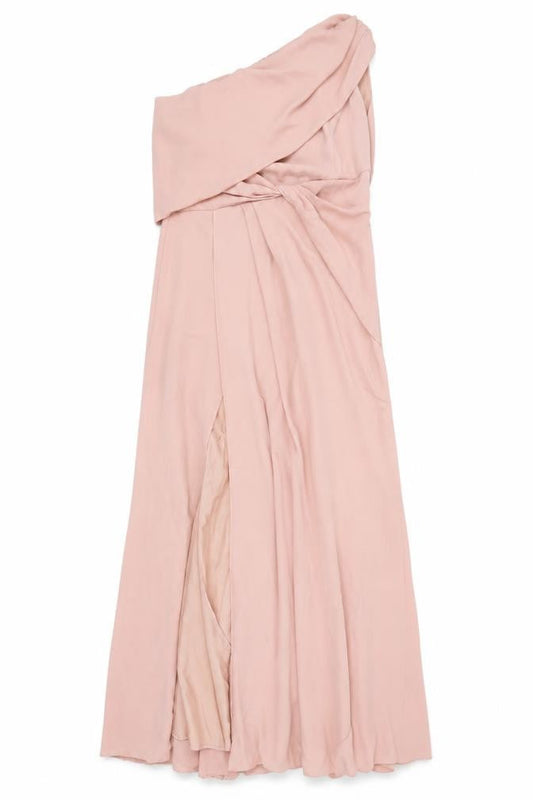 Front view of ASOS Women’s Pink One Shoulder Maxi Dress, size UK 14, Formal