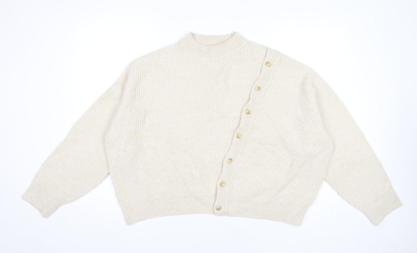 MNG Women’s Beige Mock Neck Button Cardigan Jumper Size 12