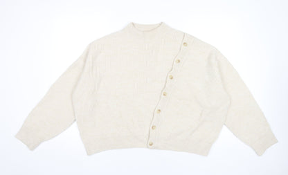 MNG Women’s Beige Mock Neck Button Cardigan Jumper Size 12