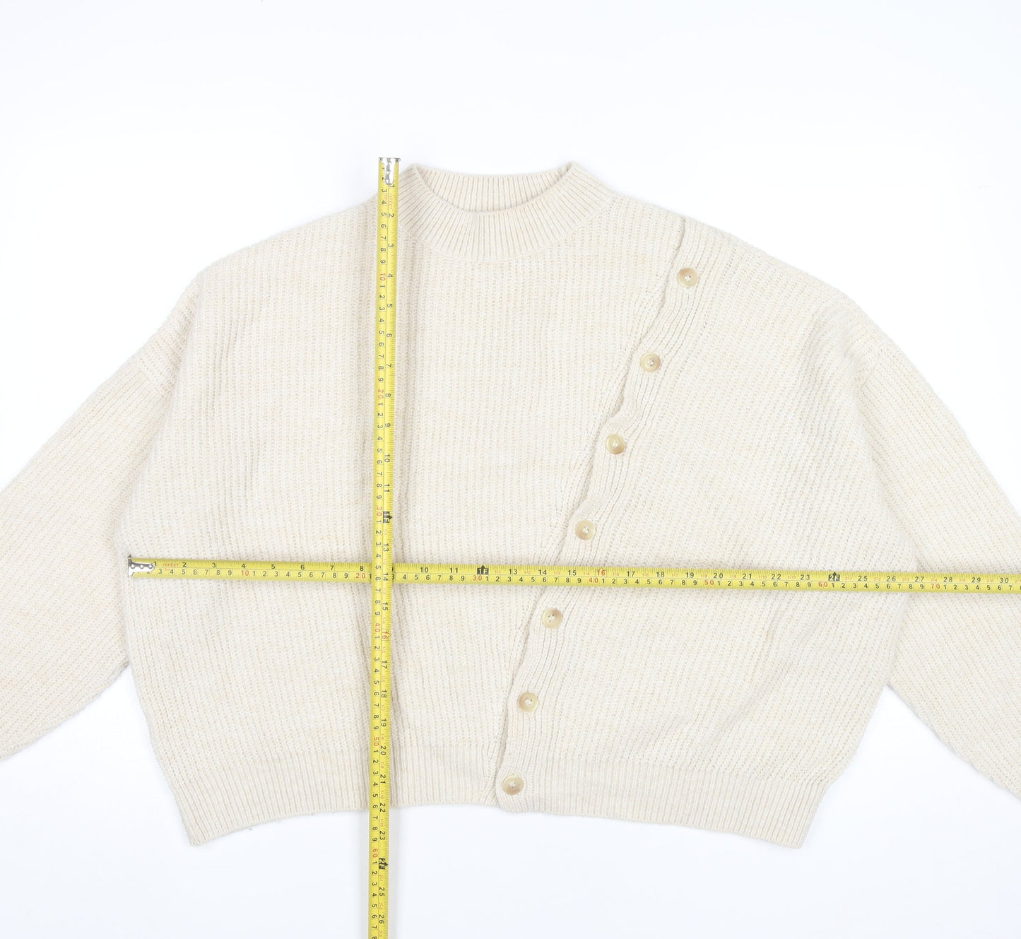 MNG Women’s Beige Mock Neck Button Cardigan Jumper Size 12