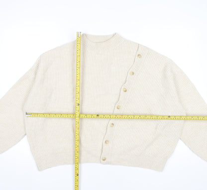 MNG Women’s Beige Mock Neck Button Cardigan Jumper Size 12