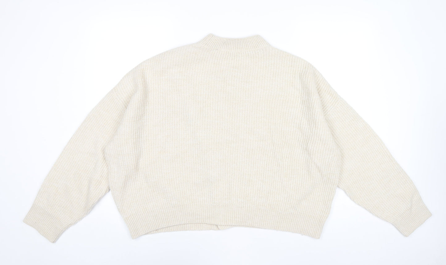 MNG Women’s Beige Mock Neck Button Cardigan Jumper Size 12