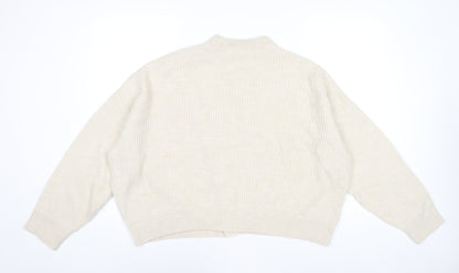 MNG Women’s Beige Mock Neck Button Cardigan Jumper Size 12