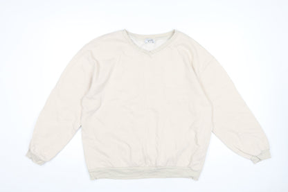 Quzen Women’s Beige V-Neck Sweatshirt UK 12 Cotton Blend Pullover