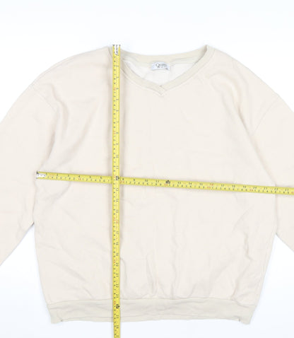 Quzen Women’s Beige V-Neck Sweatshirt UK 12 Cotton Blend Pullover