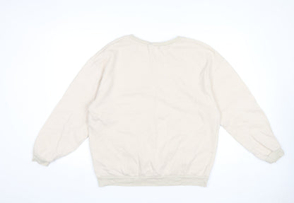 Quzen Women’s Beige V-Neck Sweatshirt UK 12 Cotton Blend Pullover