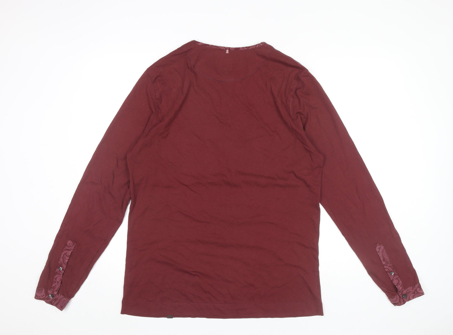 Pretty Green Men's Red Long Sleeve Henley Cotton T-Shirt Size M