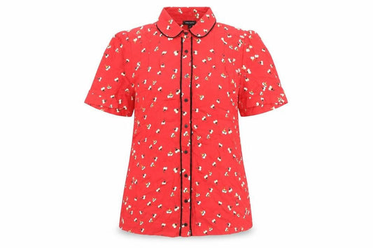 River Island Women's Red Floral Button-Up Shirt Top Size 8