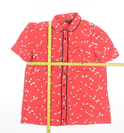 River Island Women's Red Floral Button-Up Shirt Top Size 8