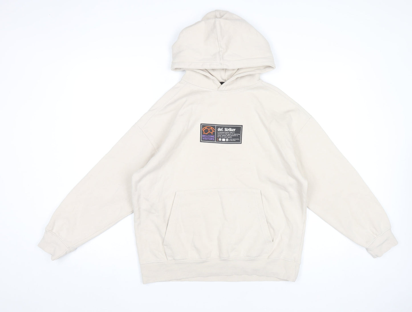 Zara Boys Beige Pullover Hoodie 13-14 Years Football Graphic Print
