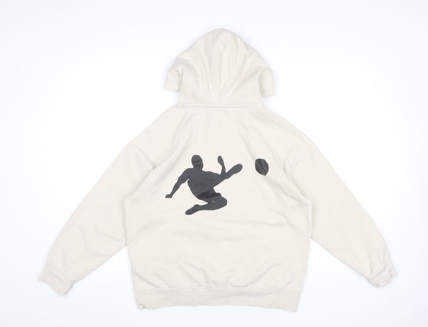 Zara Boys Beige Pullover Hoodie 13-14 Years Football Graphic Print