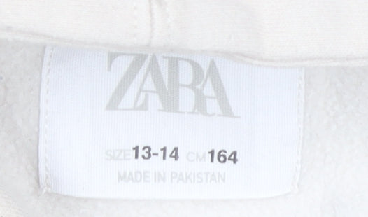 Zara Boys Beige Pullover Hoodie 13-14 Years Football Graphic Print