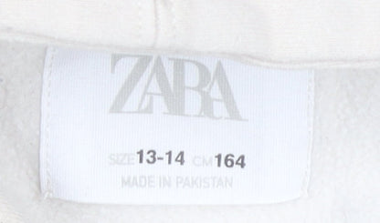 Zara Boys Beige Pullover Hoodie 13-14 Years Football Graphic Print