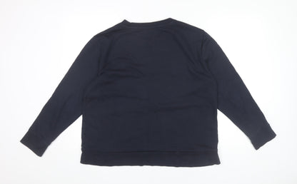 DKNY Womens Black Logo Sequin Pullover Sweatshirt Size L